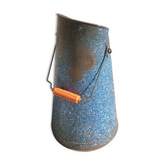 Old blue enamelled charcoal bucket