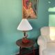 Vintage mid-century modern Danish sculptural teak table lamp