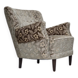 1960s, Danish armchair, light green furniture velour, teak wood legs.