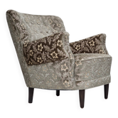 1960s, Danish armchair, light green furniture velour, teak wood legs.