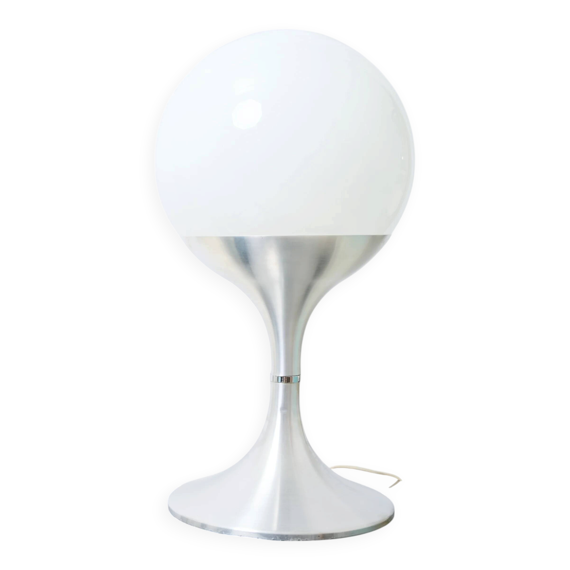 Lampe à poser XXL, Space age en aluminium brossé et opaline, 1970