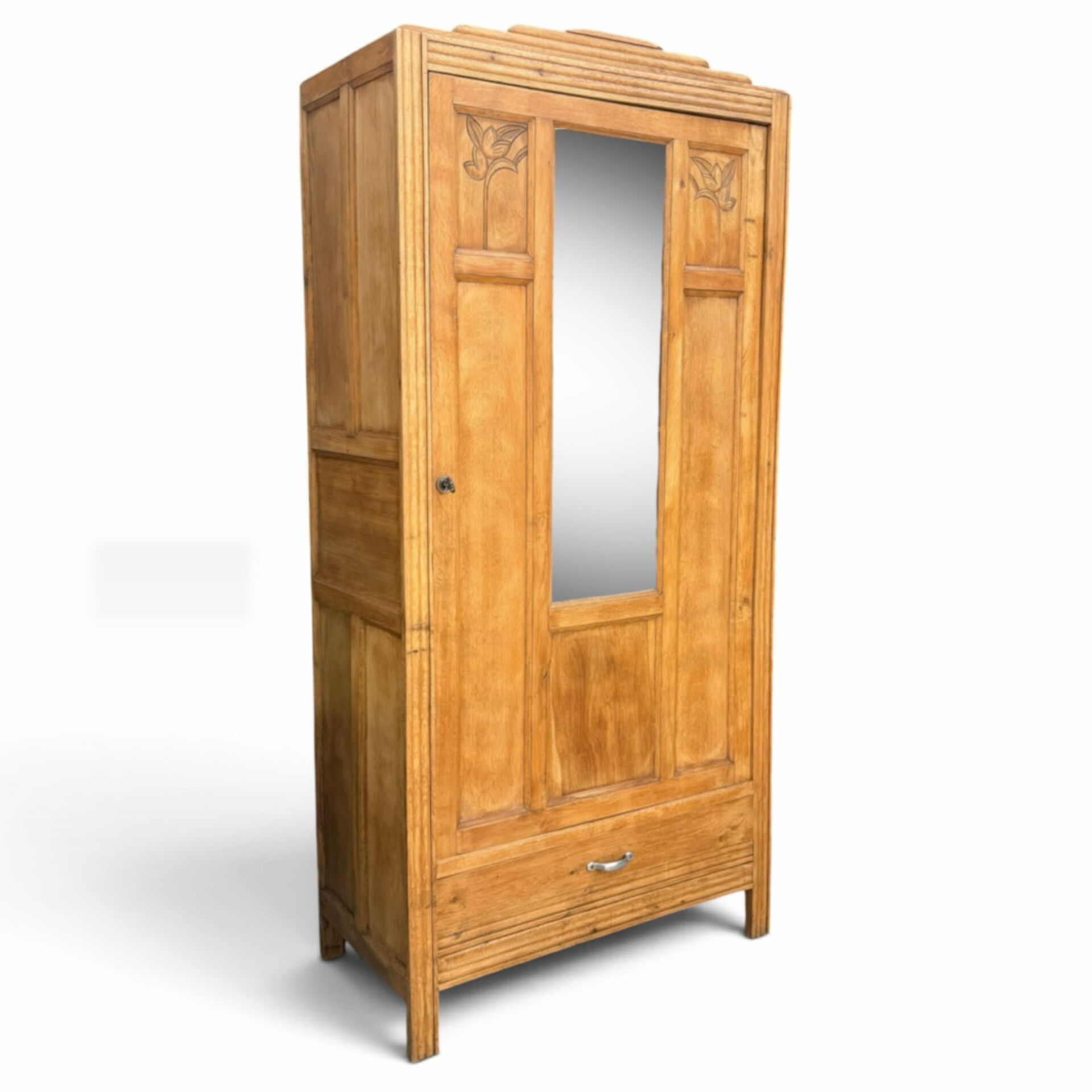 Parisian Art Deco wardrobe in raw oak, renovated.