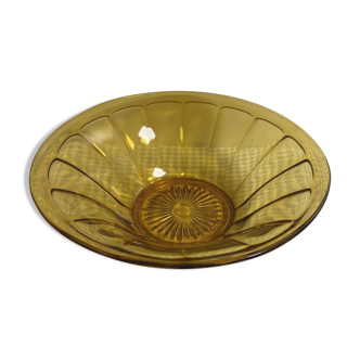 Plat rond saladier vintage en verre jaune