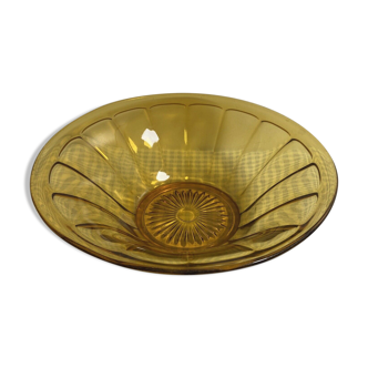 Round dish vintage salad bowl in yellow glass