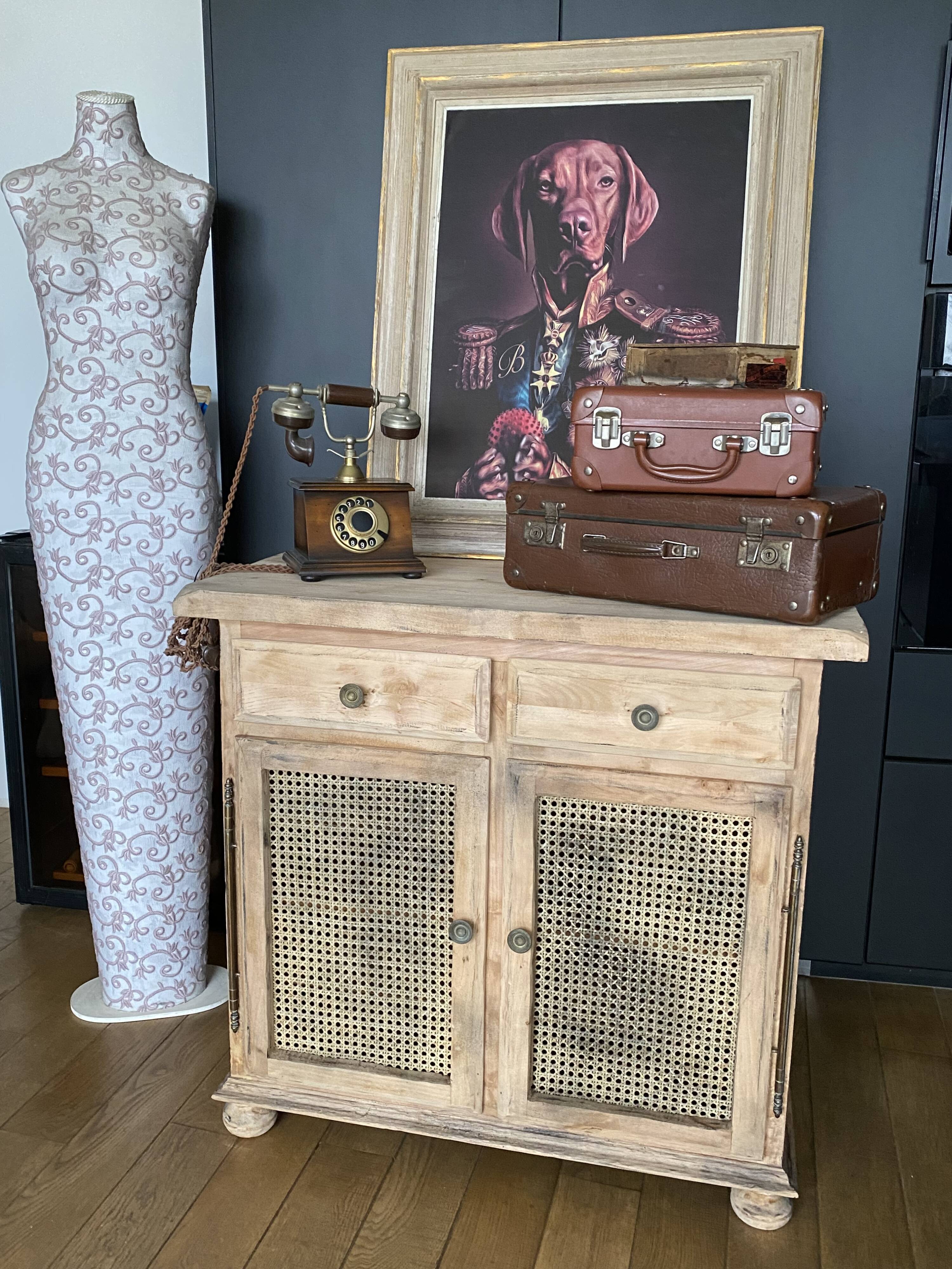 Old Parisian buffet with patinated solid wood