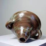 Small handmade brutalist vase in glazed ceramic from the early 2000s