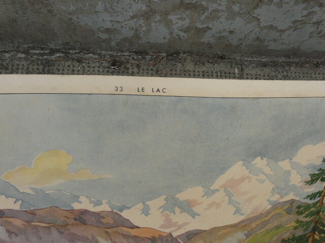 School poster Rossignol collection 50s, N° 33 and 34 the lake and the coast with cliff