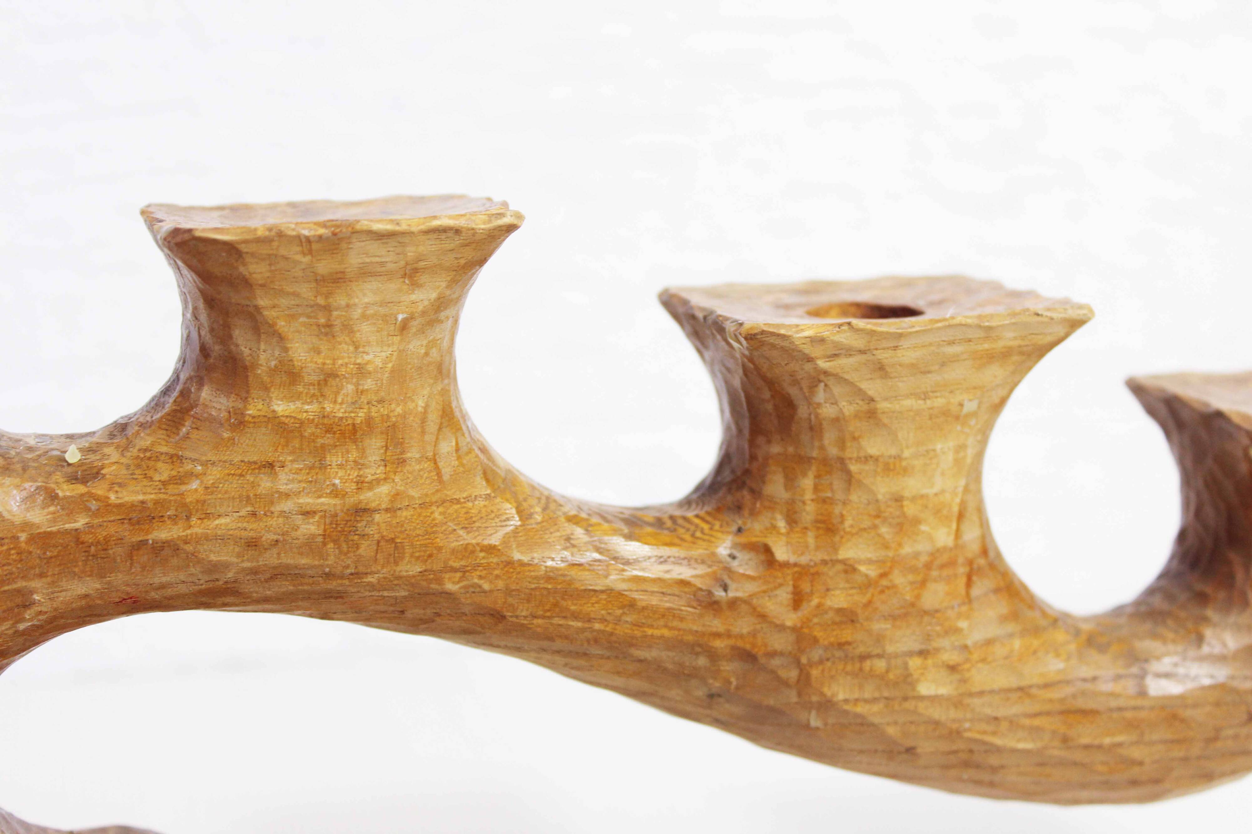 Anthroposophical candle holder in carved wood