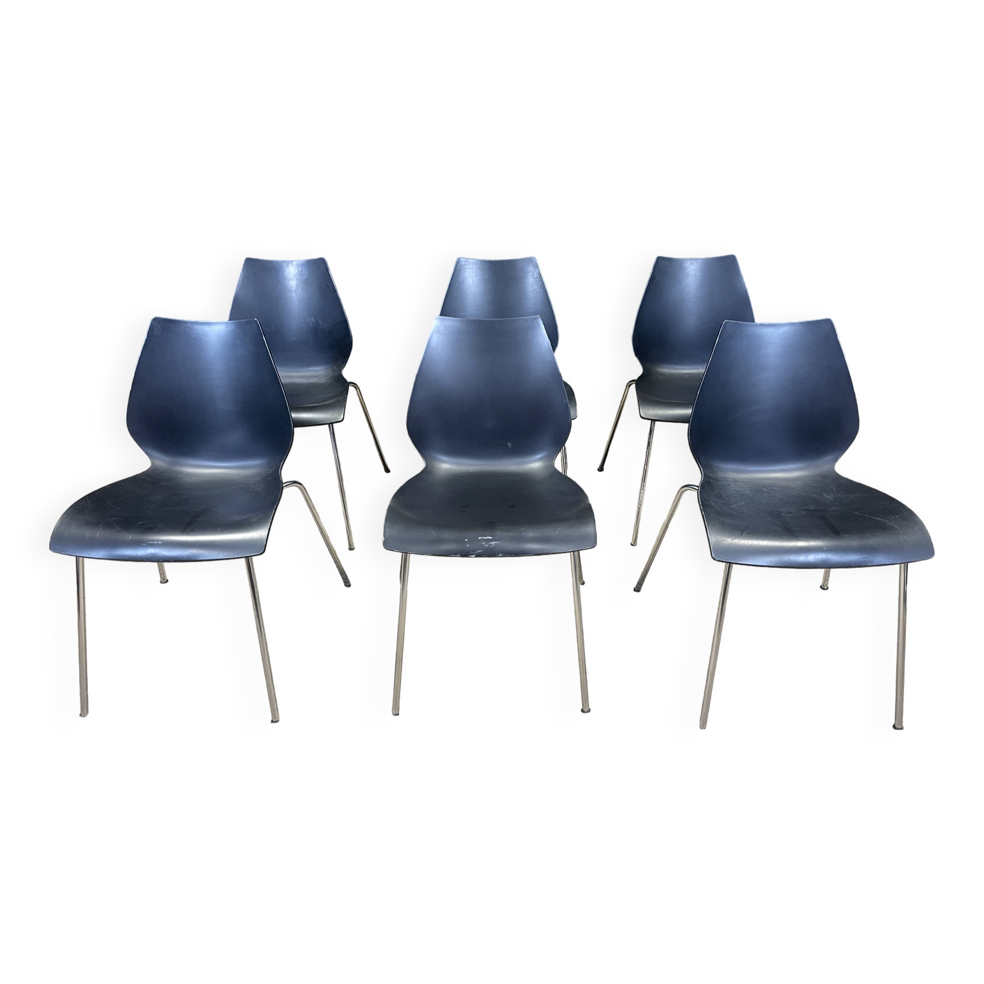 Set of 6 black Maui chairs by Magistretti for Kartell 2000s Italy