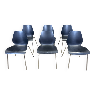 Ensemble de 6 chaises Maui noires par Magistretti pour Kartell années 2000 Italie
