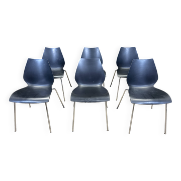 Set of 6 black Maui chairs by Magistretti for Kartell 2000s Italy
