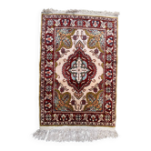 Fine Turkish Hereke silk rug 37x55 cm vintage ivory floral medallion 2540