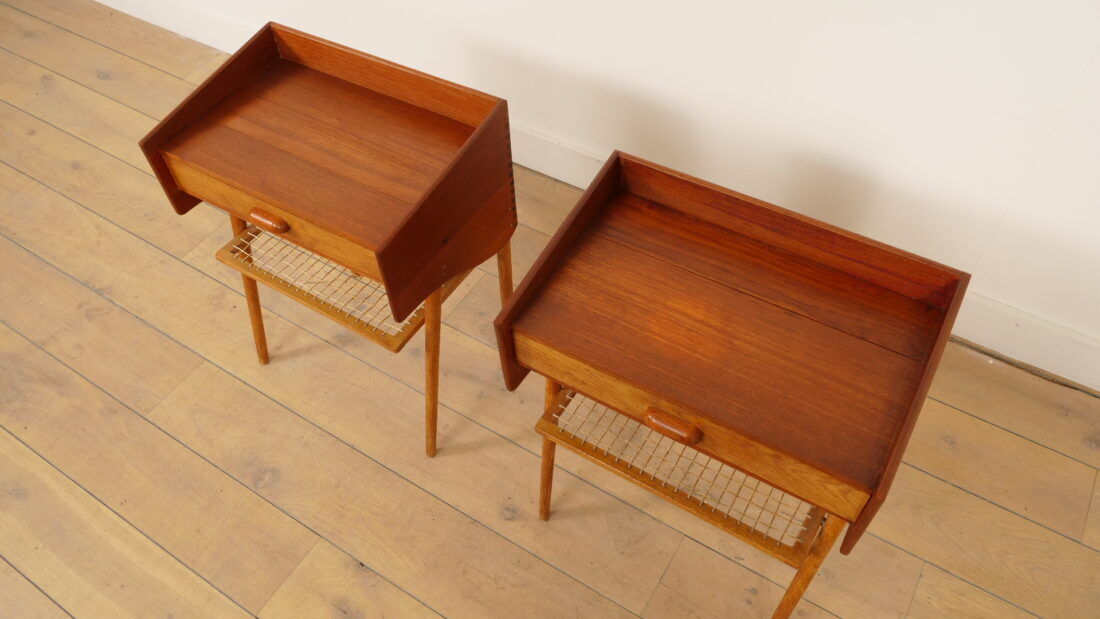 Ensemble de tables de chevet vintage danoises | Teck et chêne | Vintage