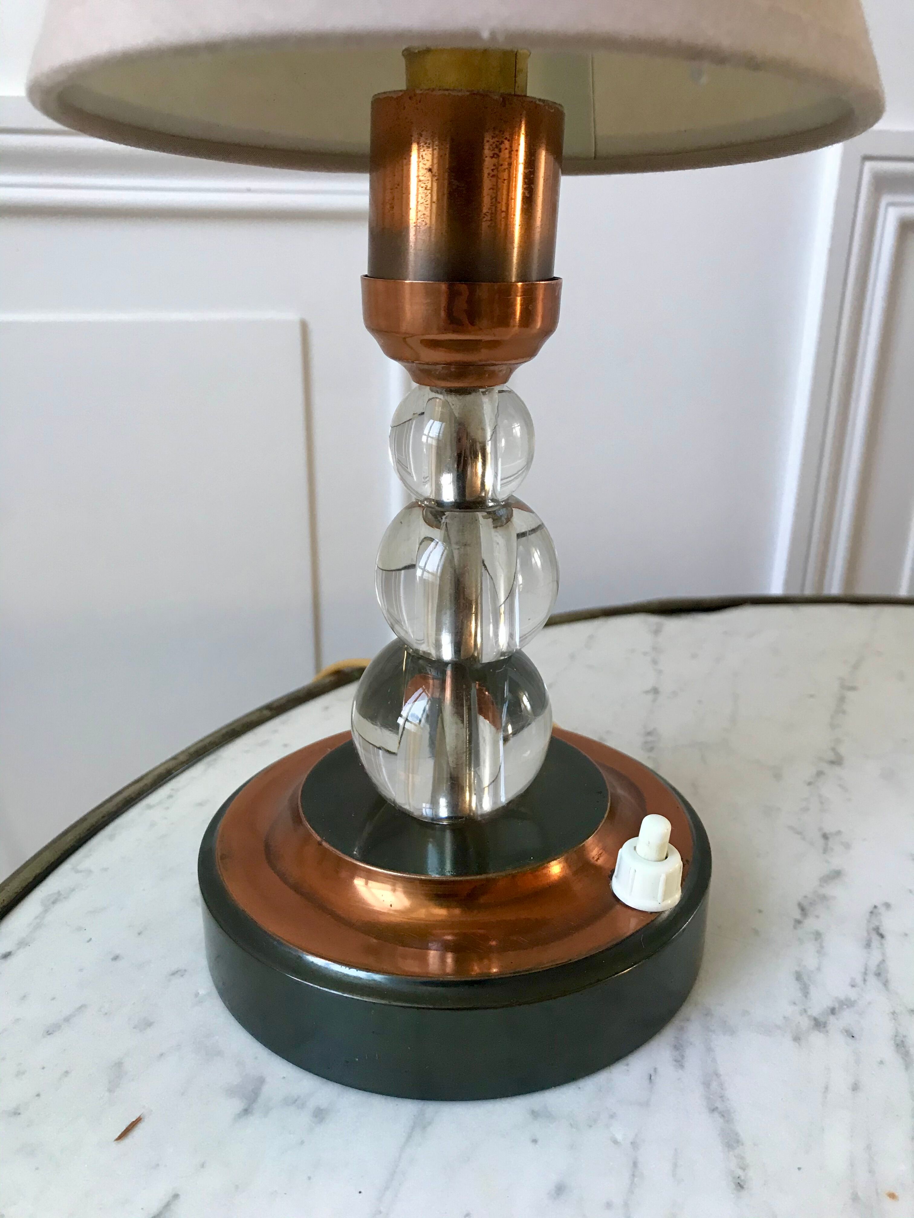 Lampe à poser en cuivre et verre art déco années 30