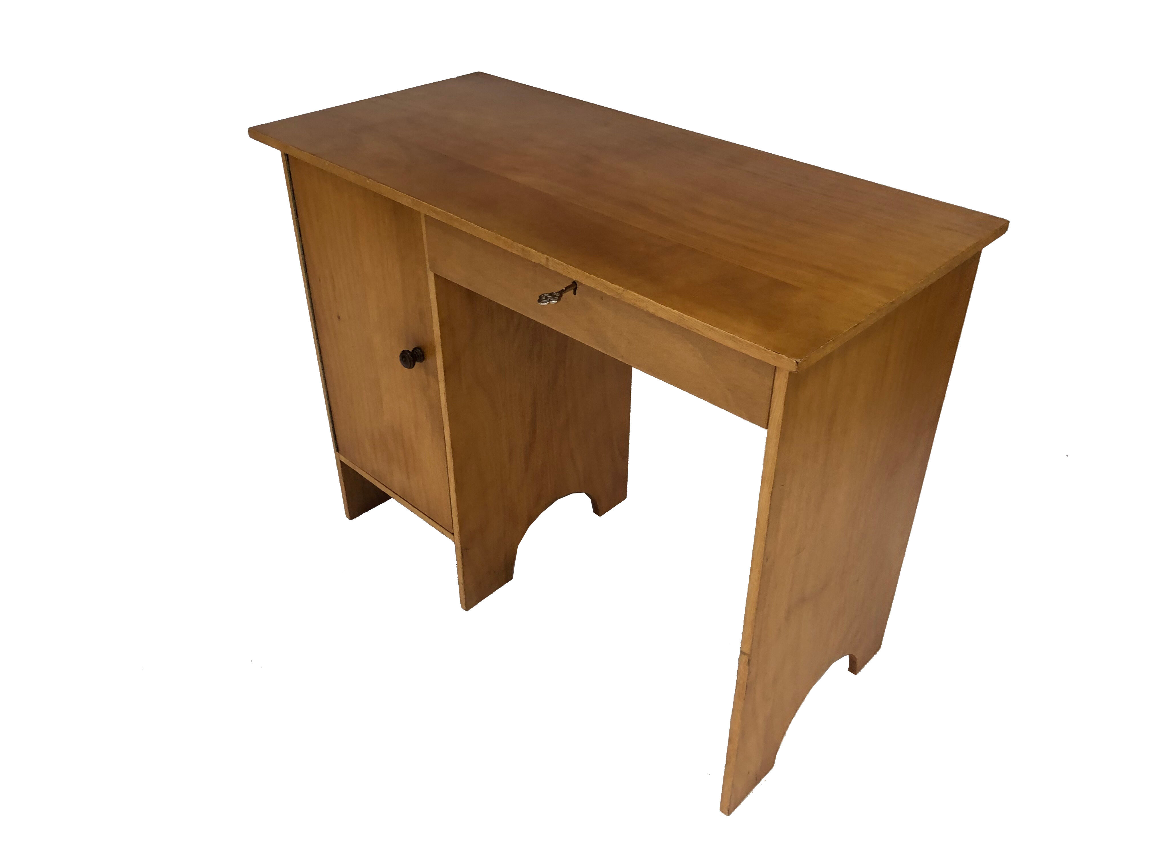 Art deco birch wood compact desk 1960