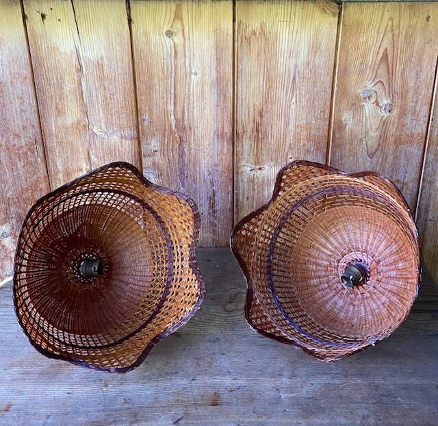 Vintage rattan suspension duo.