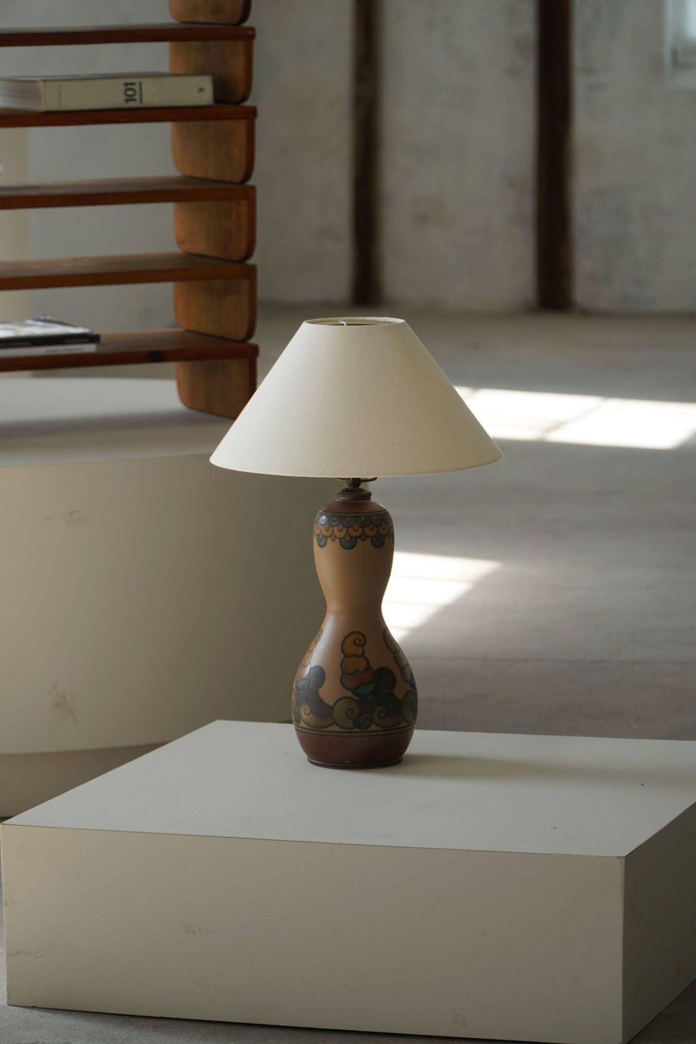 Terracotta table lamp, Art Nouveau, L. Hjorth, Bornholm, Denmark, 1930s