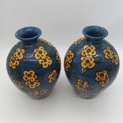 Pair of Large Art Deco Vases Émile Simonod H28cm Glazed Ceramic Blue