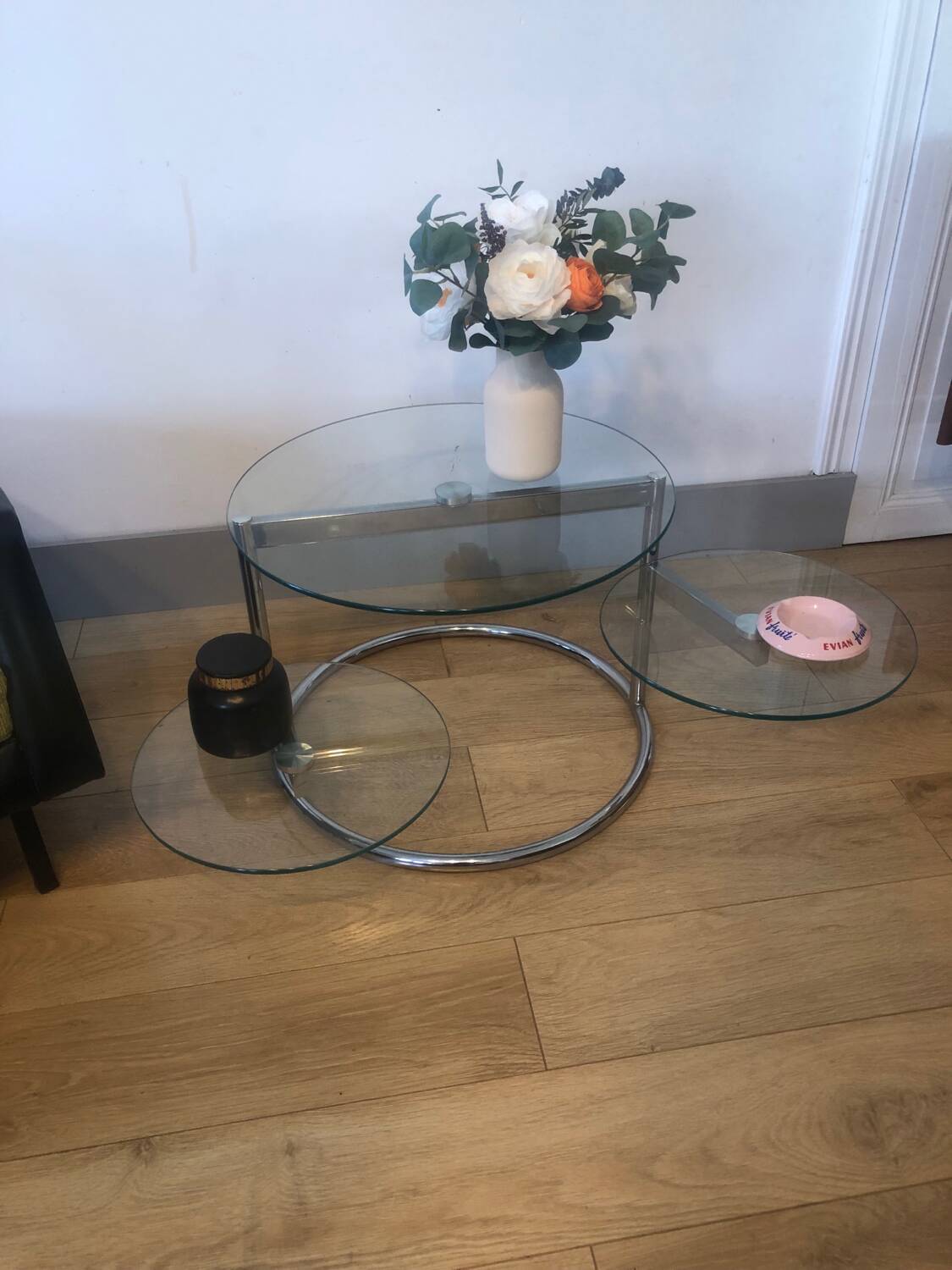 Vintage glass + steel table Bauhaus design