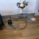 Vintage glass + steel table Bauhaus design