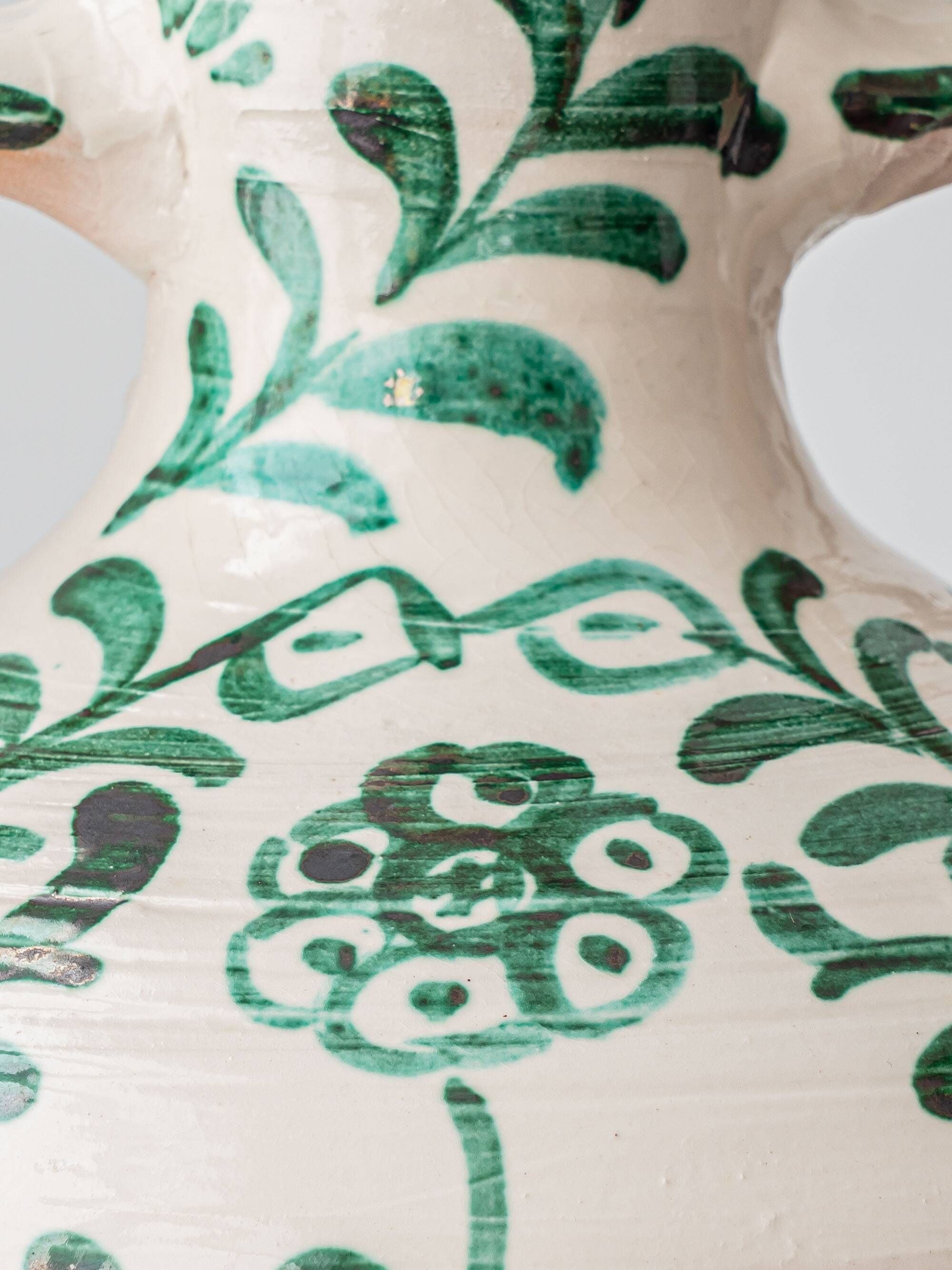 Spanish Revival Ceramic Table Lamp Pair from Granada, New Linen Lampshades