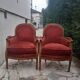 Lot 2 fauteuil voltaire médaillon bergère rouge bois sculpture