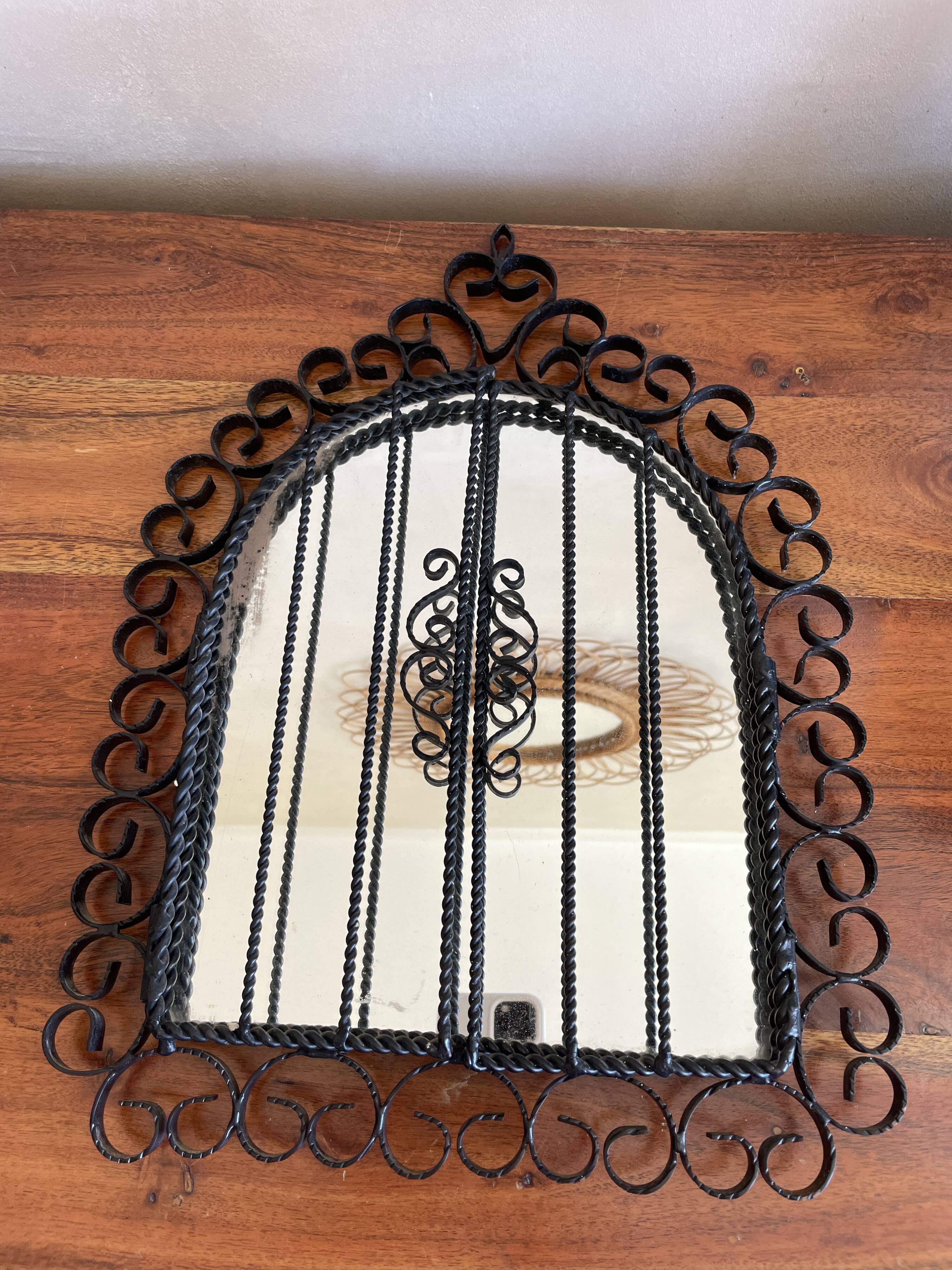 Wrought iron mirror with shutters 29x40cm