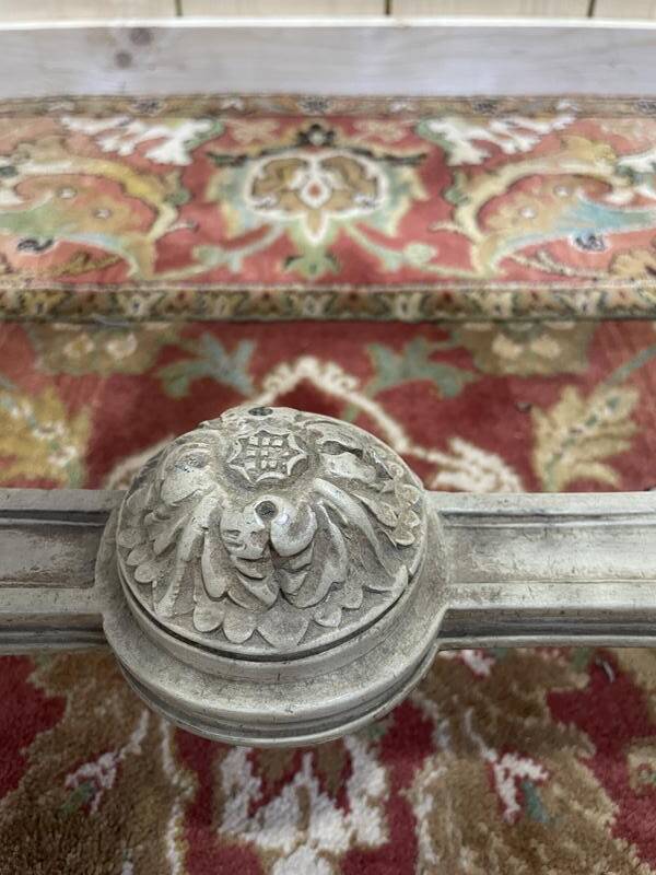 Banquette de piano Louis XVI en cannage et bois rechampi