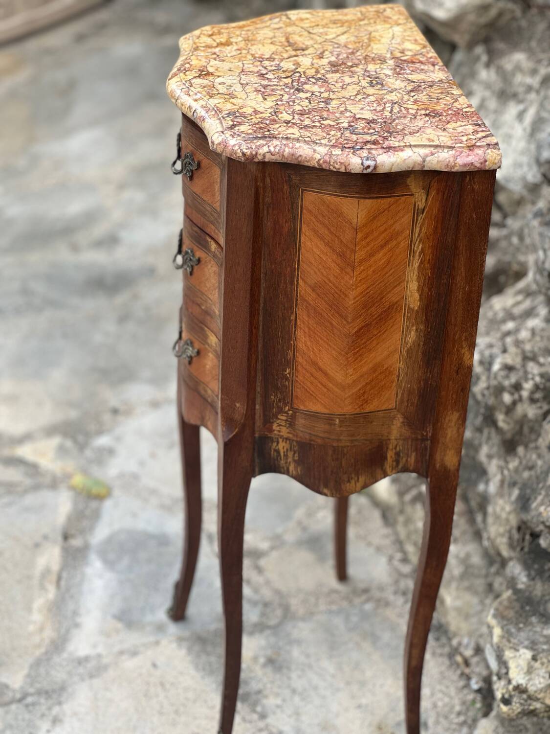 Small Louis XV style marquetry chiffonniere table