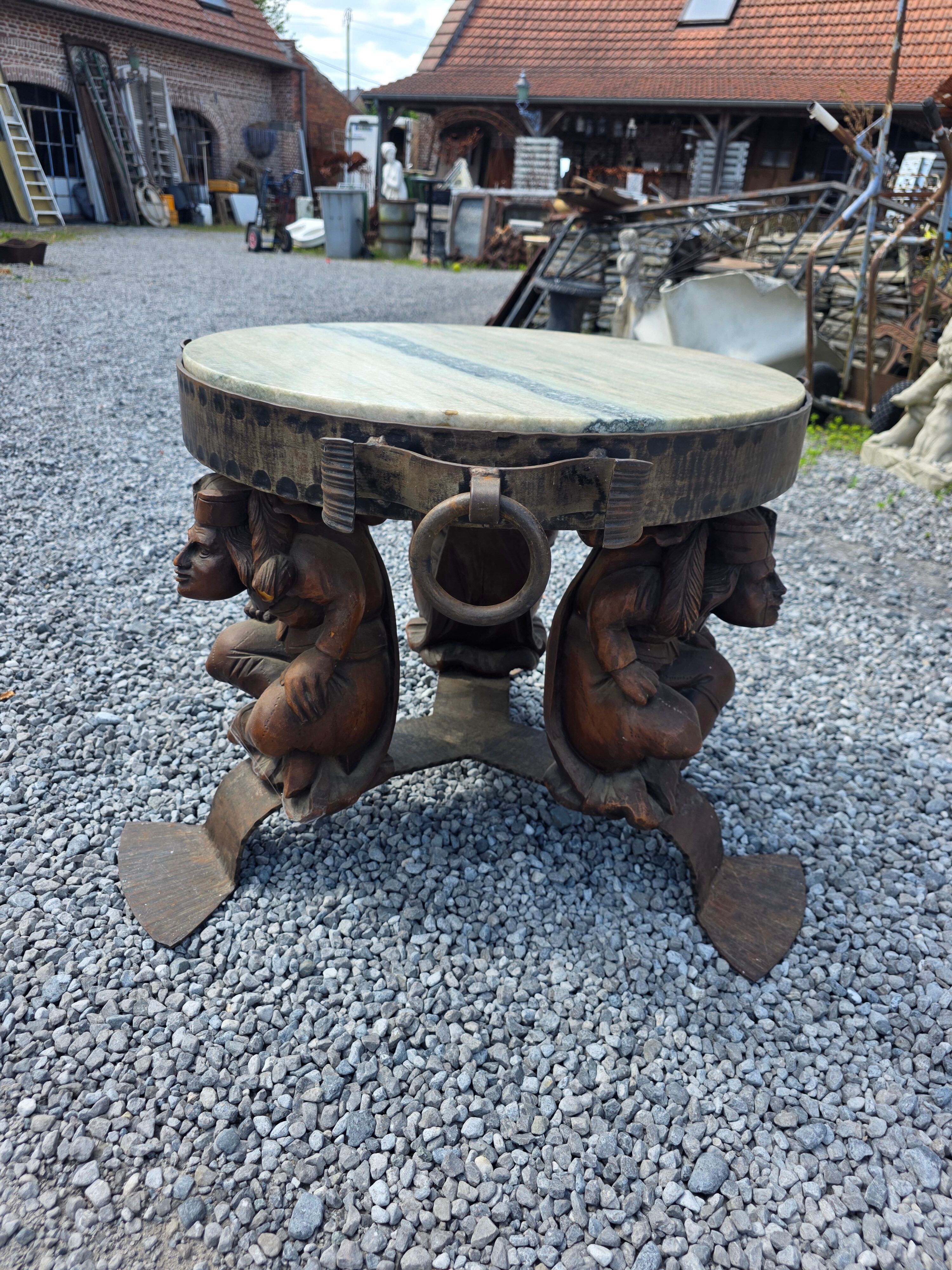 Wrought iron and marble coffee table, Jean Maurice Rothschild, circa 1950.