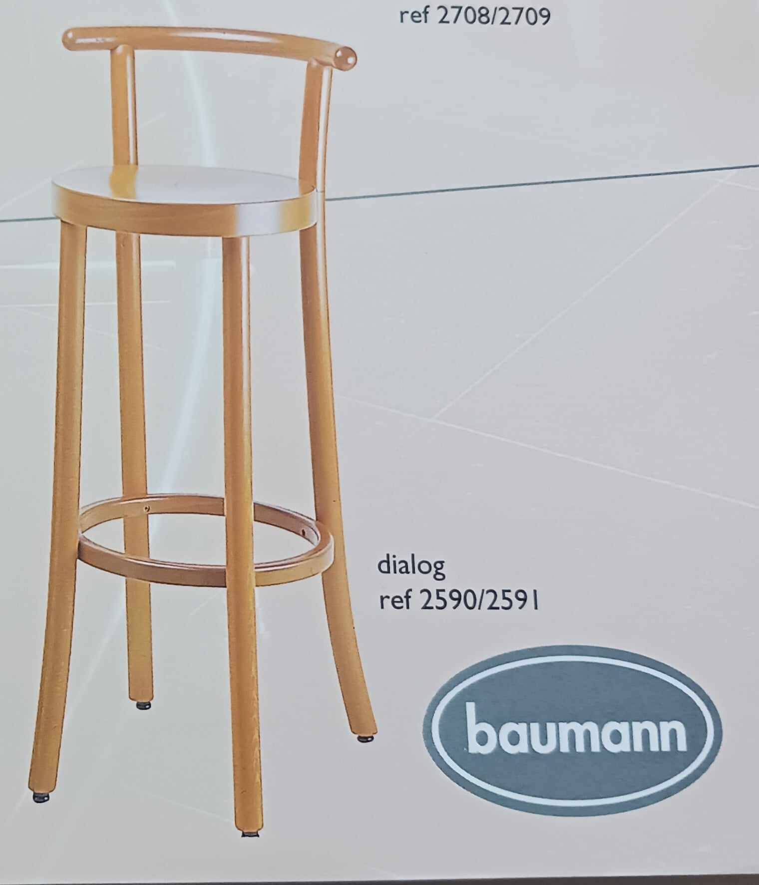 Pair of Baumann Dialog model stools in black and yellow and blue imitation leather, 1990