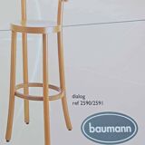 Pair of Baumann Dialog model stools in black and yellow and blue imitation leather, 1990