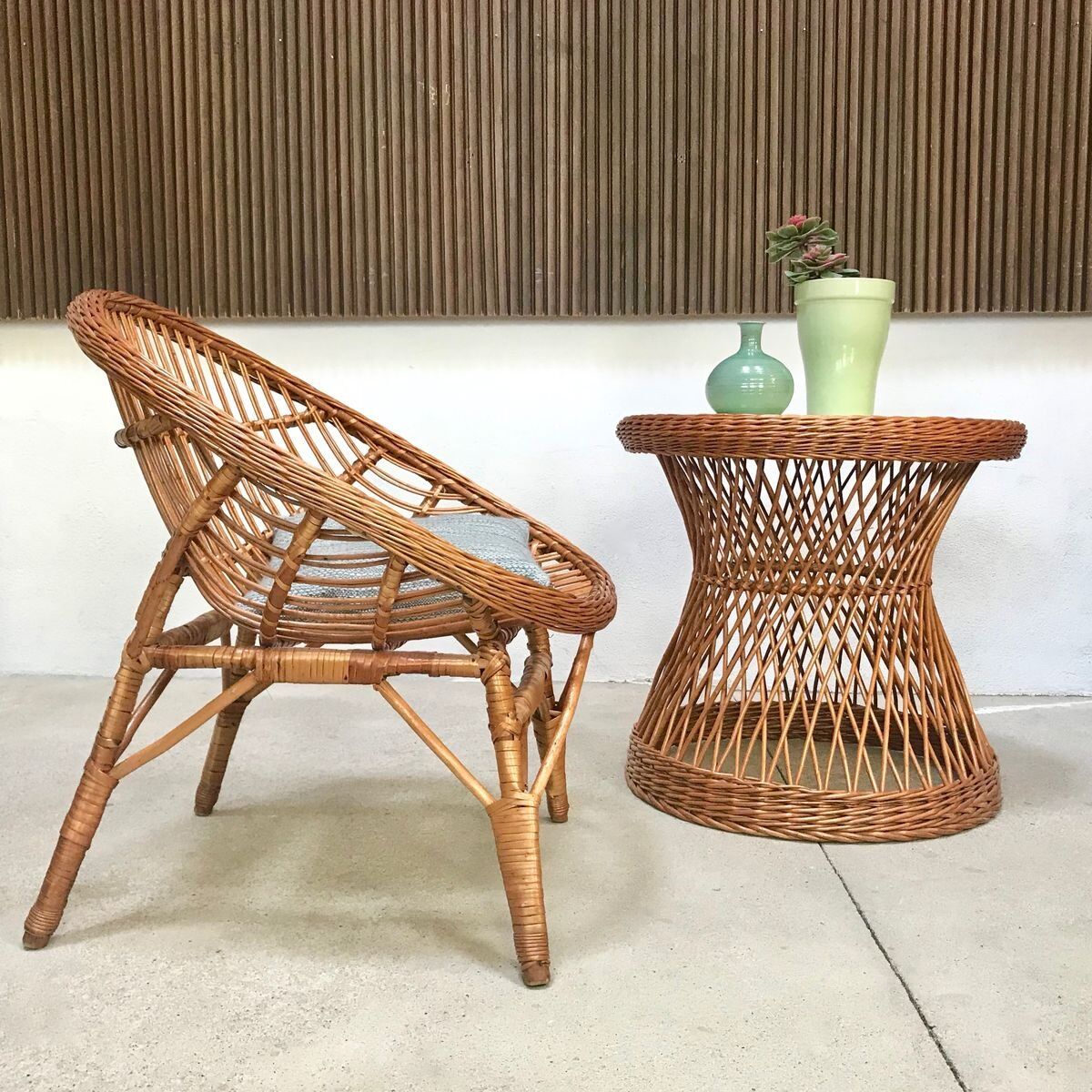 Easy Chair Hand-Woven in Wicker Rattan, Italy 1950s
