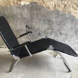 Condor lounge chair or deckchair in black leather - made in France - design 1970