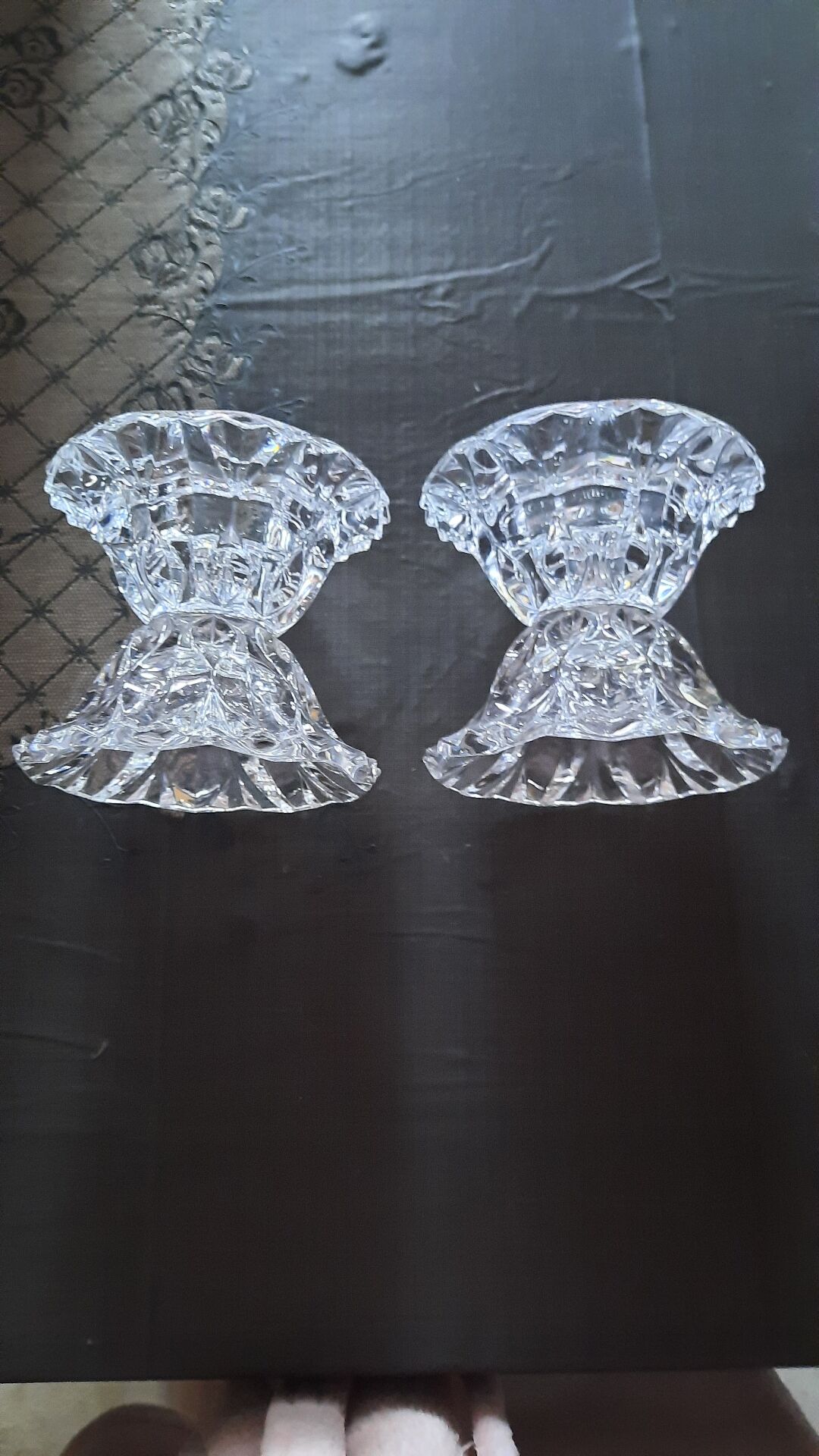 Pair of antique Arques crystal candlesticks