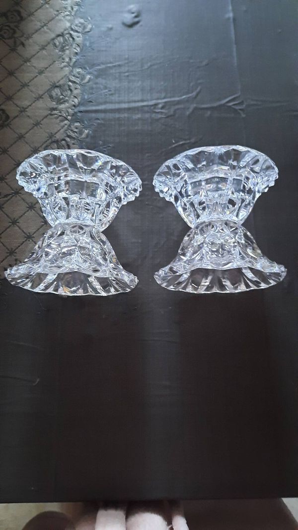 Paire de bougeoir ancien en cristal d'arques