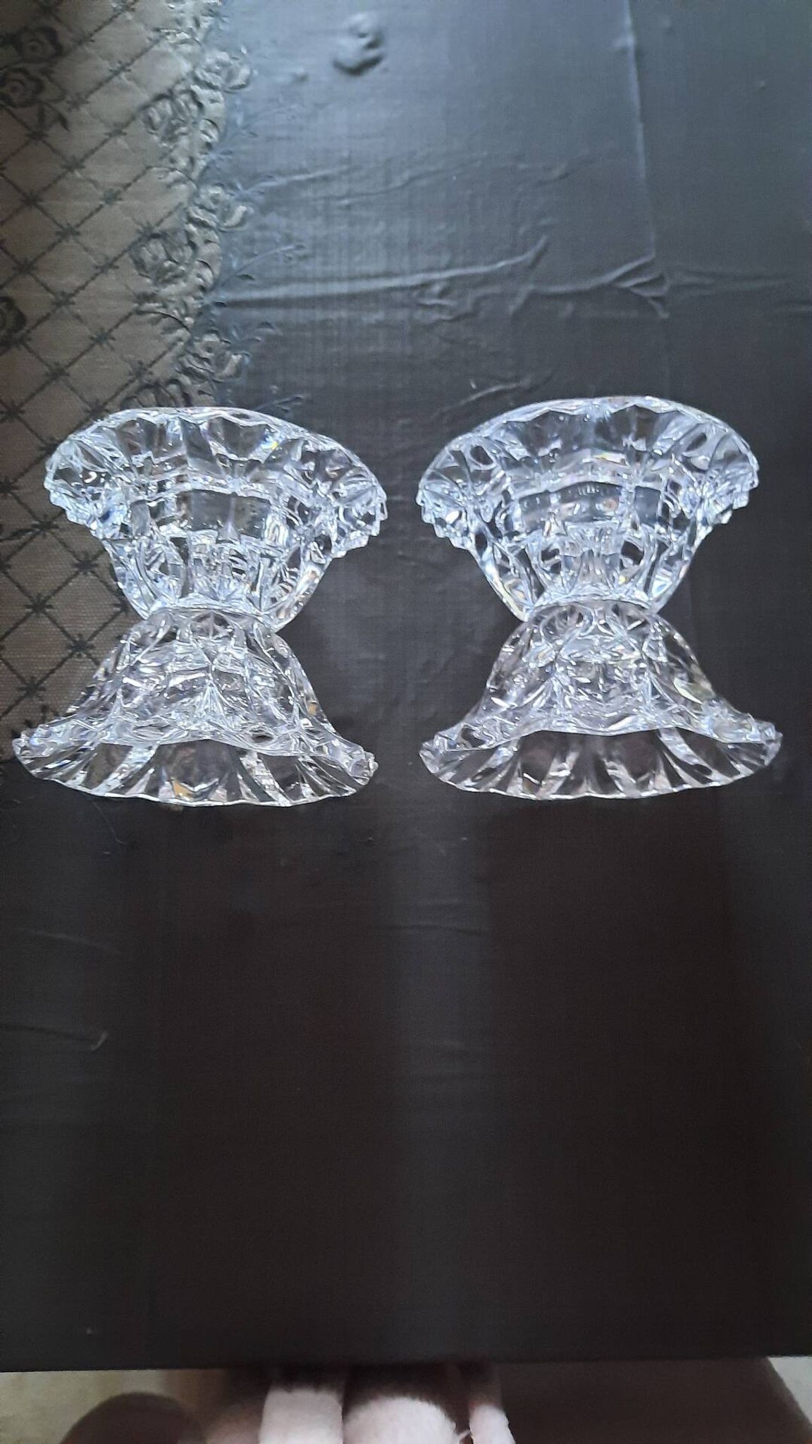 Paire de bougeoir ancien en cristal d'arques
