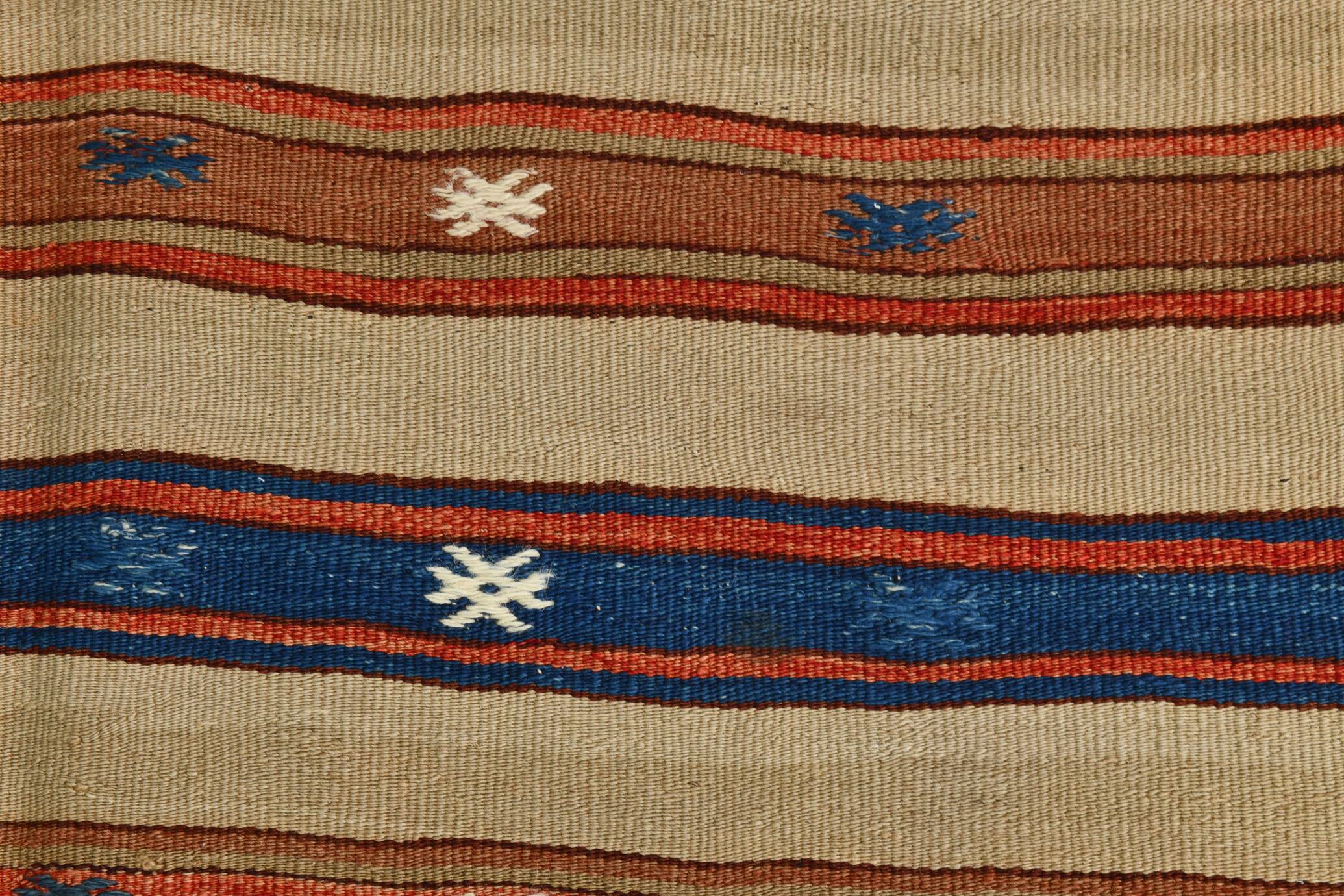 Beige & Orange Striped Wool Kilim Rug, 120x146 Cm