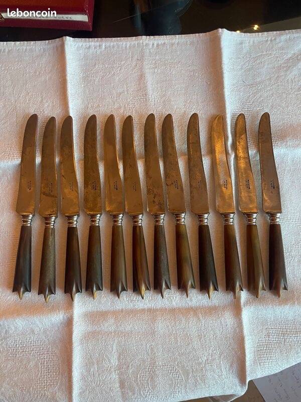 Box of 12 fine table knives from the late 19th century in horn.