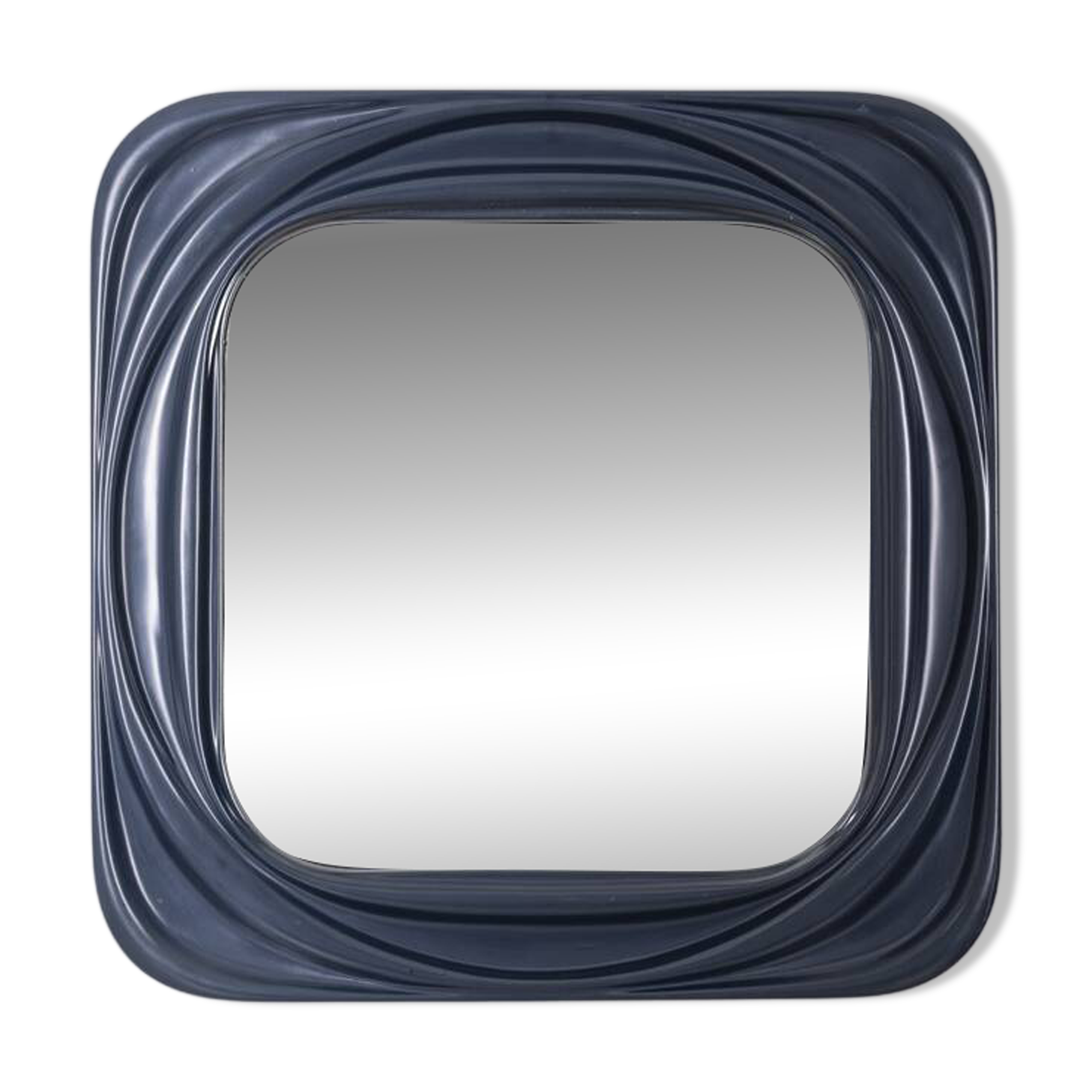 Vintage 1970s square wall mirror in blue plastic, Italian design