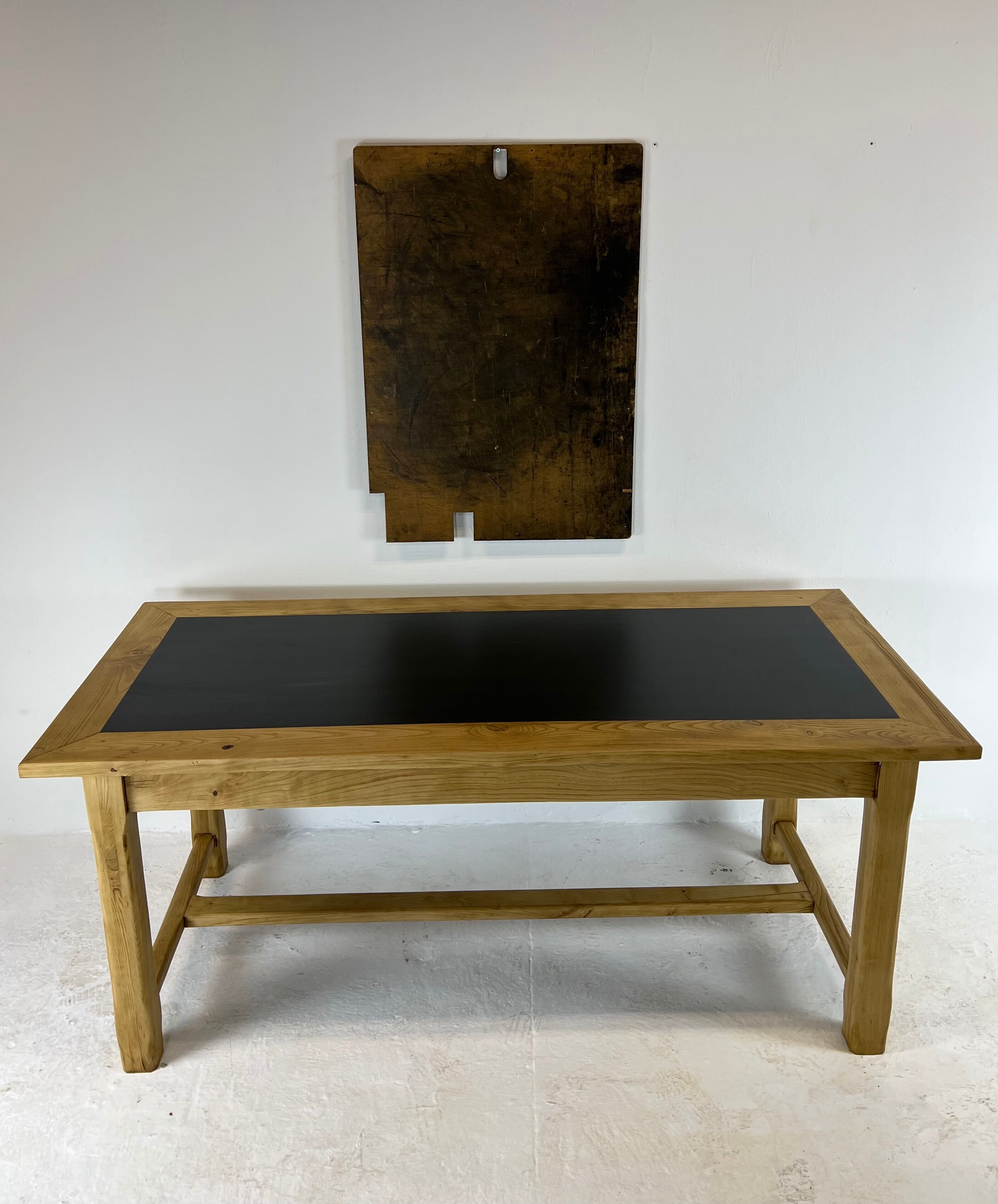 Oak farmhouse table, black top