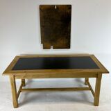 Oak farmhouse table, black top