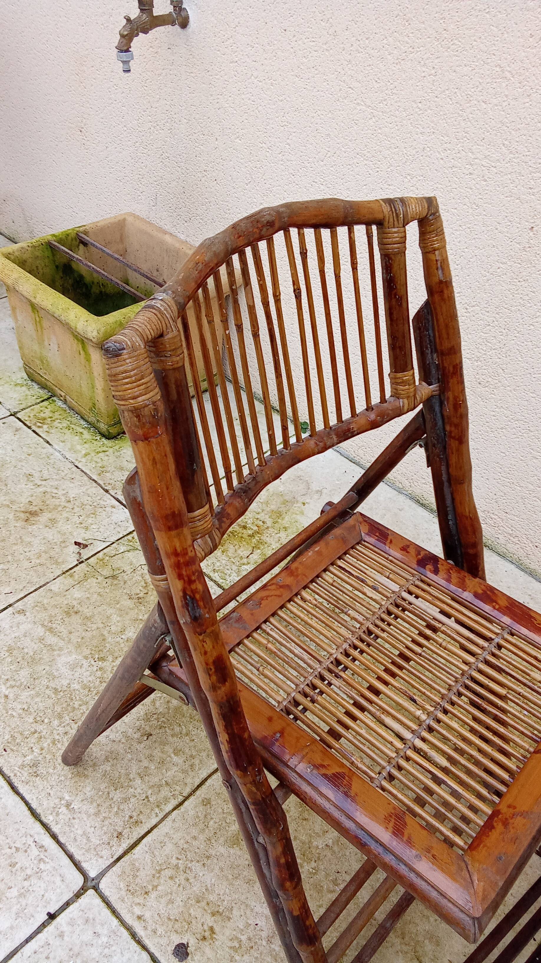 Pair of vintage bamboo folding chairs