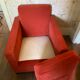 Vintage cubic armchair covered with red fabric
