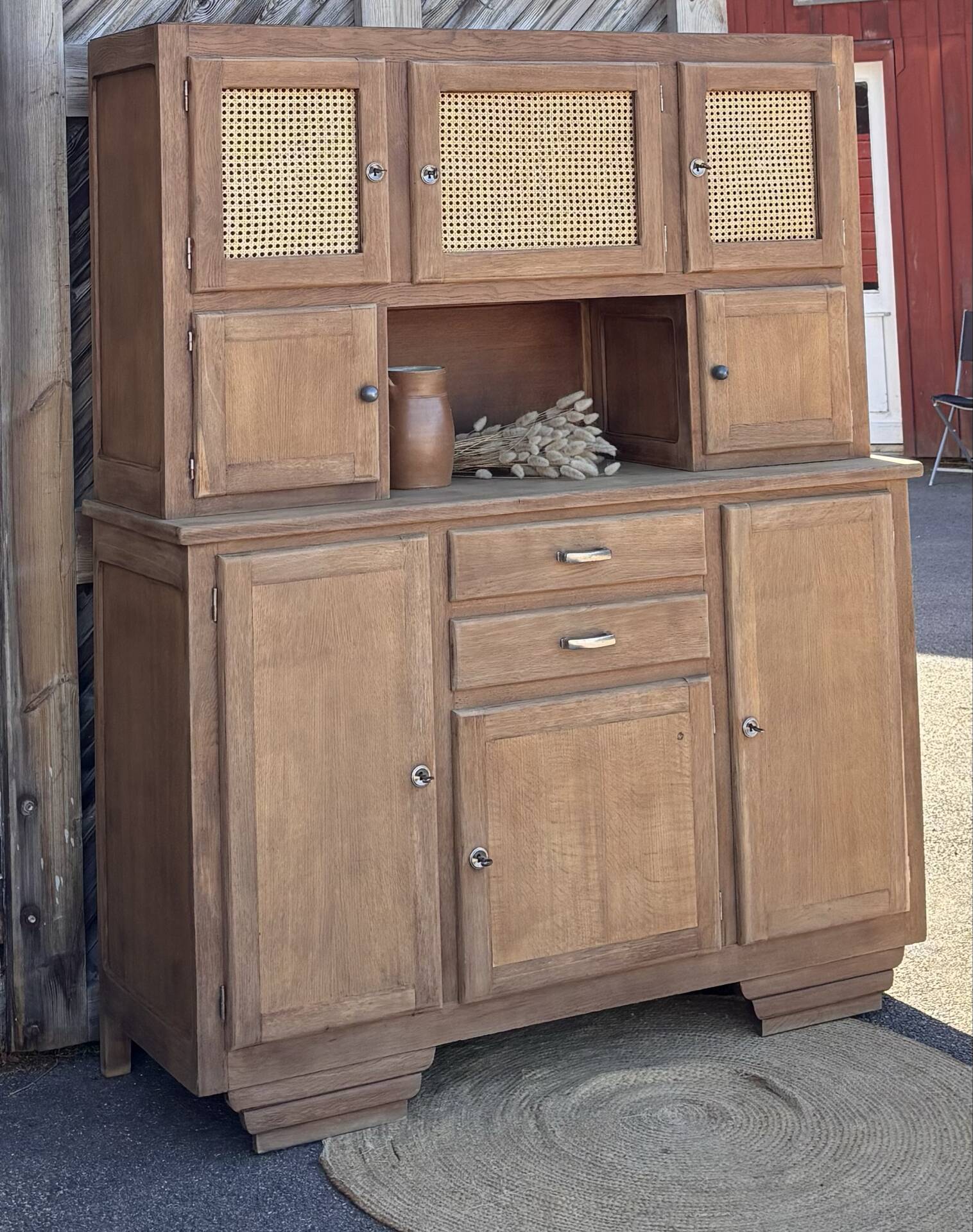 Large buffet with 2 bodies / oak and cane sideboard