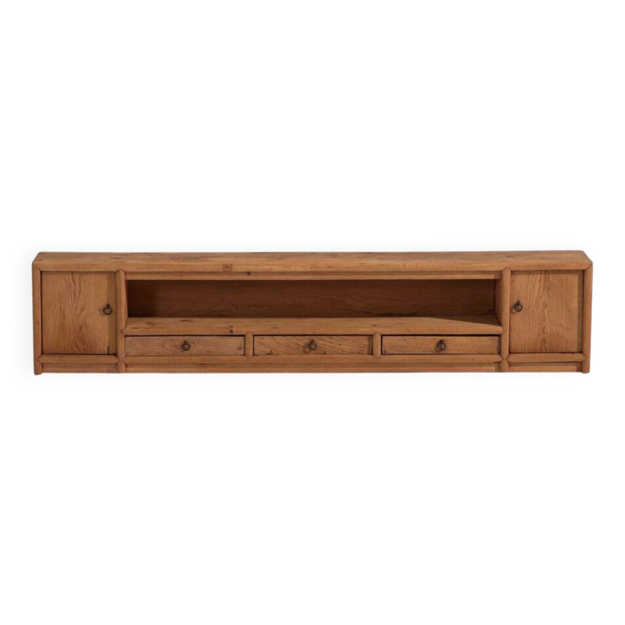 Meuble bas ancien en bois massif – Console basse chinoise du Gansu avec tiroirs – circa 1880–1920