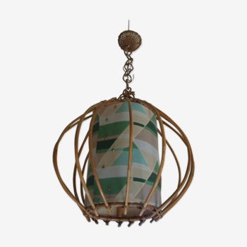 Suspension lustre rotin vintage 1950