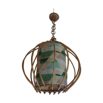 Hanging vintage rattan chandelier 1950