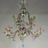 Rezzonico Venetian chandelier in multi-colored Murano glass, 9 light arms, circa 1940