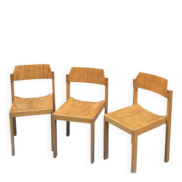 Trois chaises vintage en hêtre par Rainer Shell pour Schlapp Mobel — Beyit